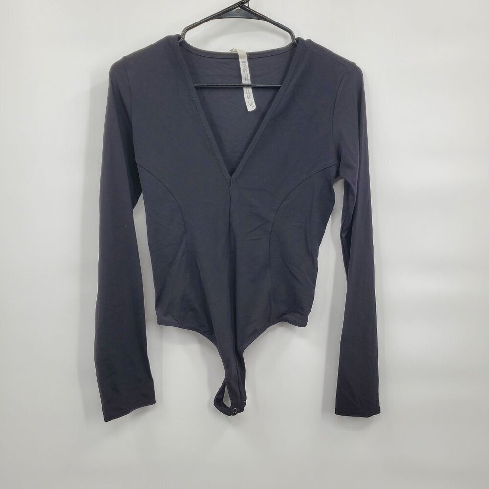 Free People Long Sleeve V Neck Bodysuit Women Size Small Petite Black